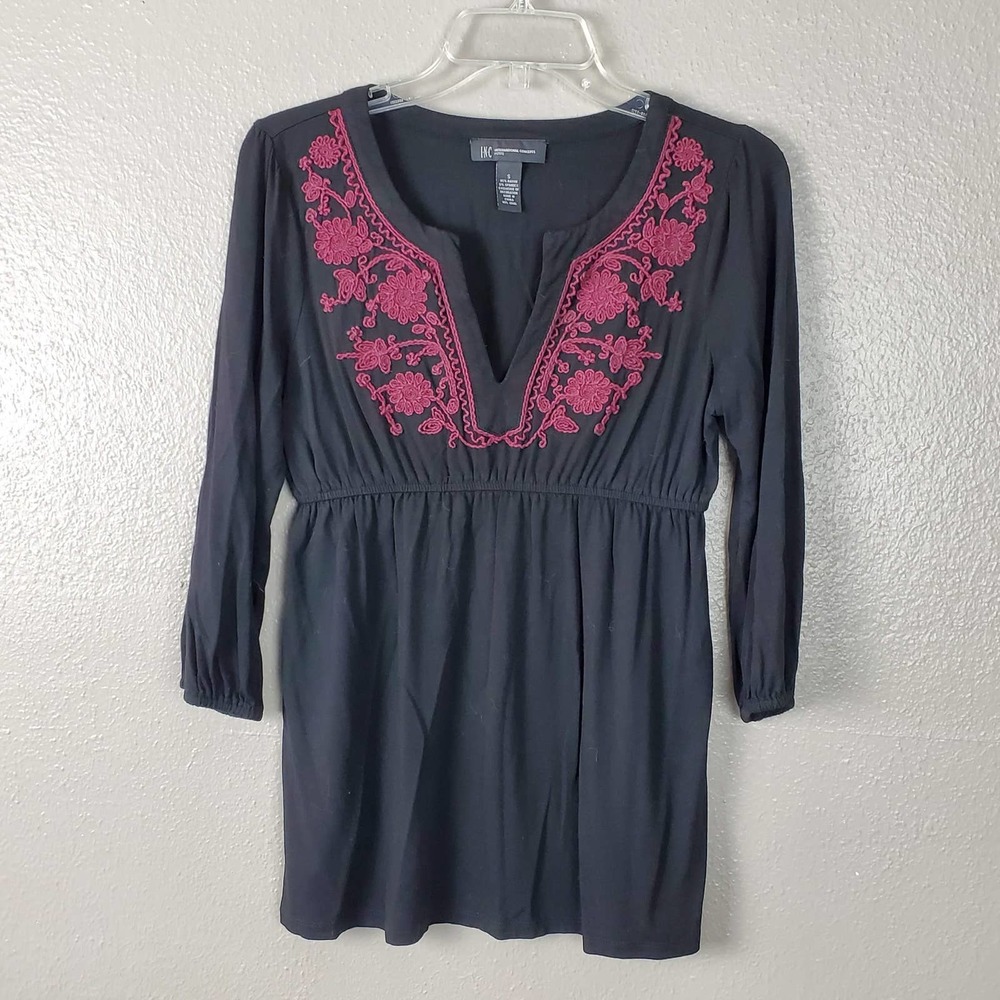 INC Black Embroidered Empire Boho Top S